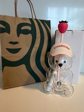 Starbucks Bearista Cup with Pink Lid and Strawberry Topper